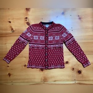 LL Bean 100% lambswool women’s snowflake cardigan sweater S